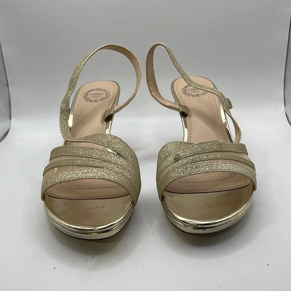 I Miller Beautiful Shoes Heels Strappy Sandals Gold Glitter Shimmer Womens 8 M